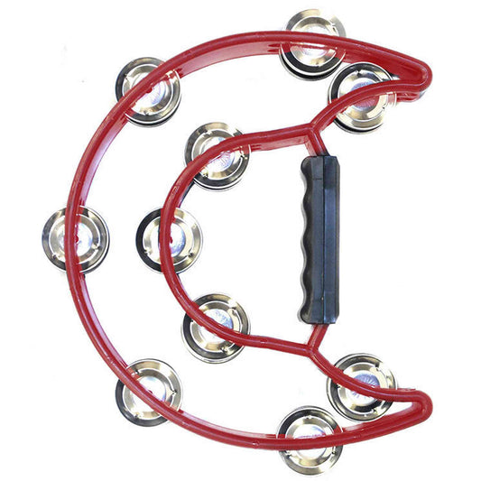 PERCUSSION PLUS HALF MOON TAMBOURINE WITH 10-DOUBLE ROWS OF JINGLES IN RED - Joondalup Music Centre