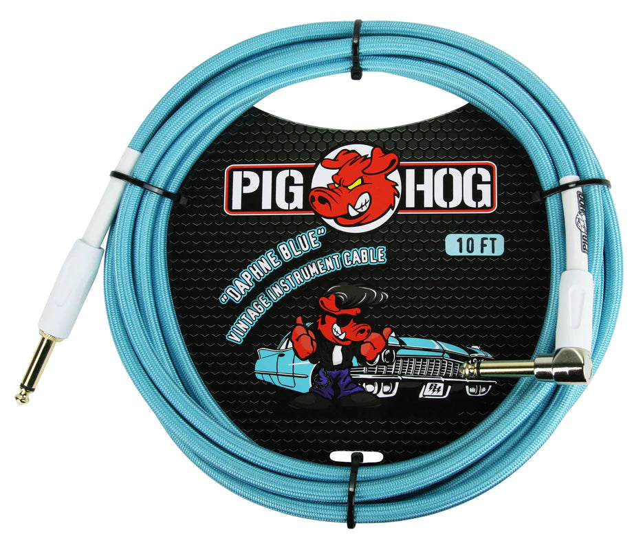 Pig Hog Woven Right Angle Instrument Cable 3m - Daphne Blue - Joondalup Music Centre