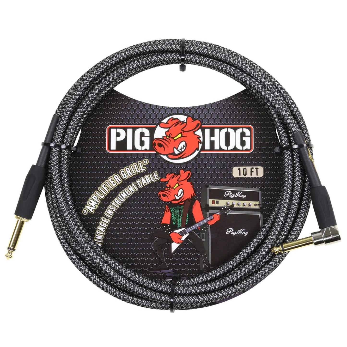 Pig Hog Woven Right Angle Instrument Cable 3m - Amp Grill - Joondalup Music Centre