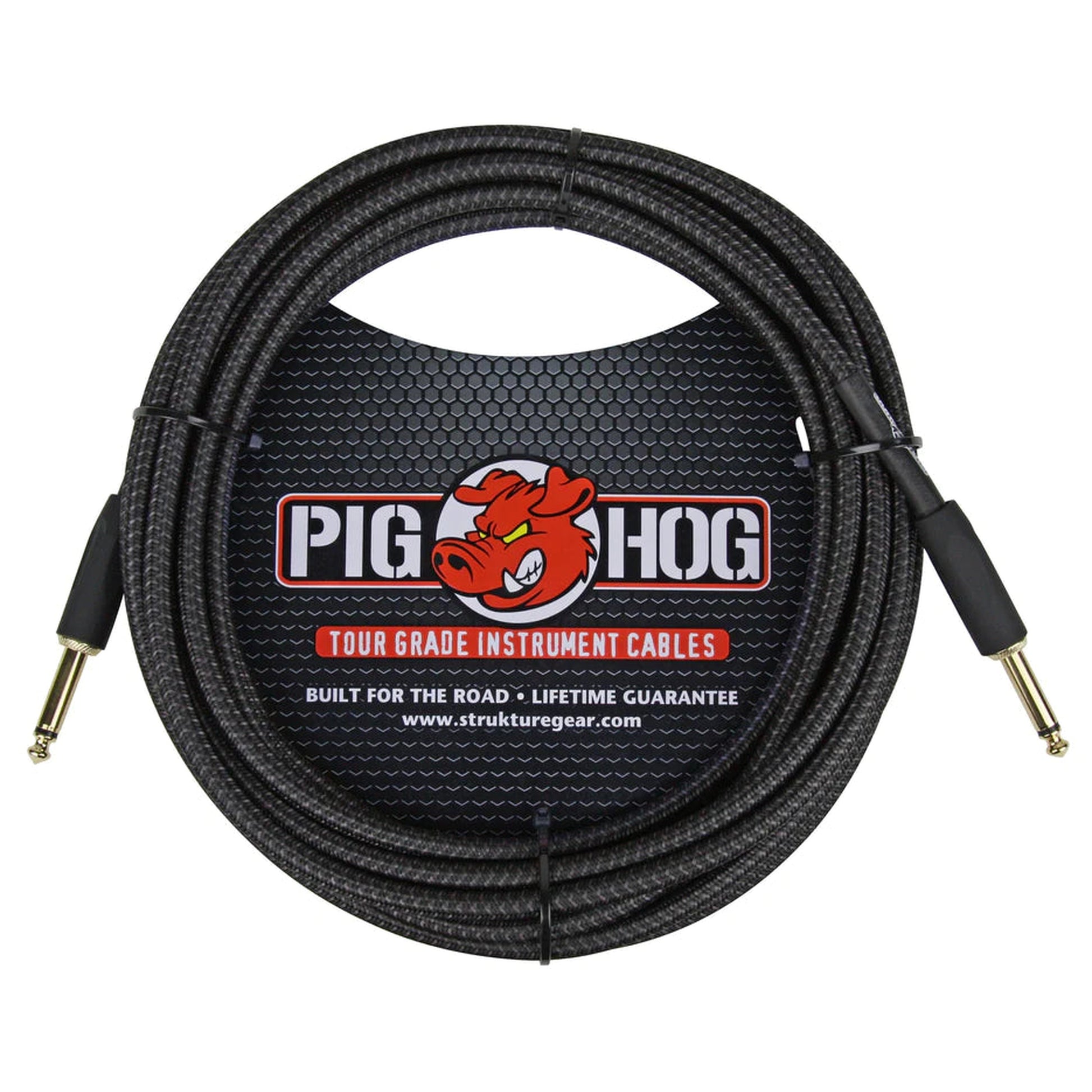 Pig Hog Woven Instrument Cable 6m - Black Woven - Joondalup Music Centre