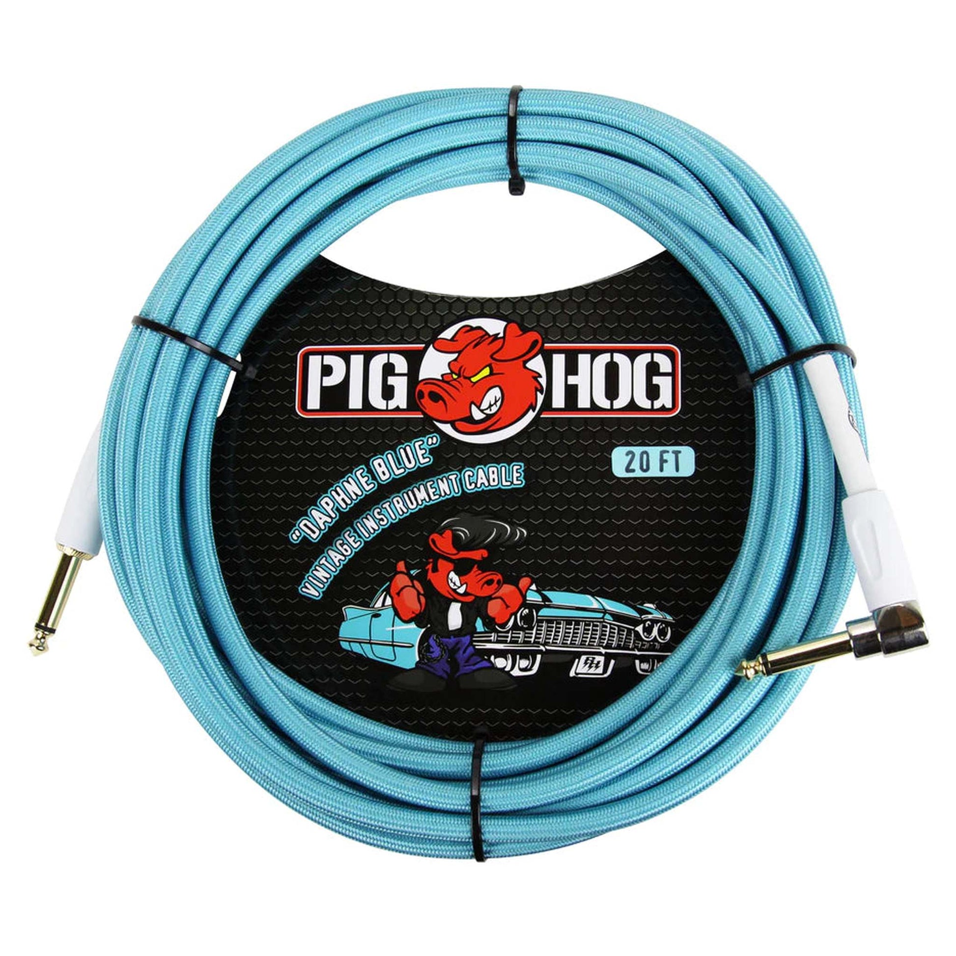 Pig Hog Woven Right Angle Instrument Cable 6m - Daphne Blue - Joondalup Music Centre