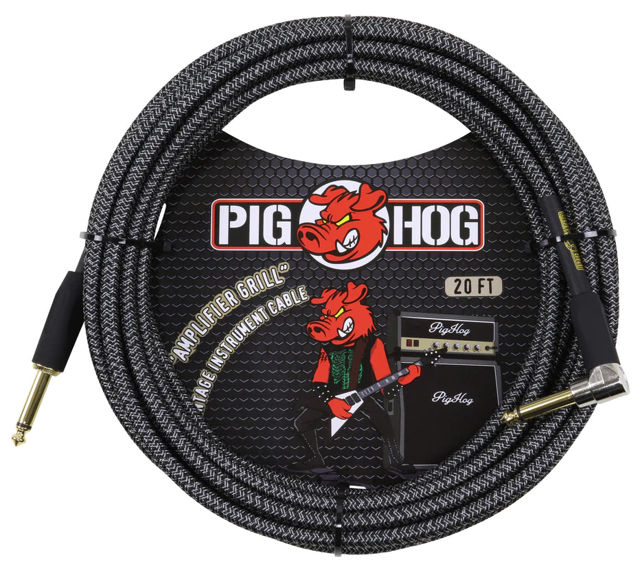 Pig Hog Woven Right Angle Instrument Cable 6m - Amp Grill - Joondalup Music Centre