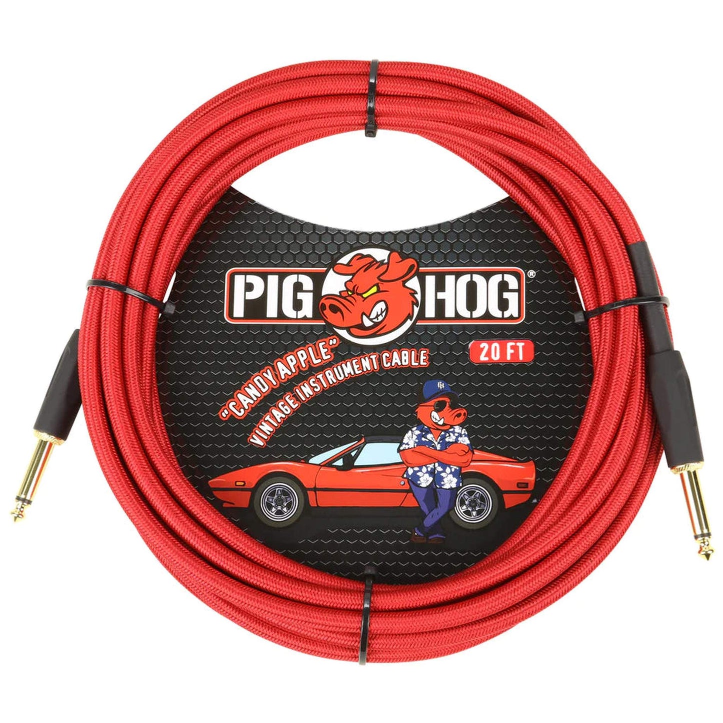 Pig Hog Woven Instrument Cable 6m - Candy Apple Red - Joondalup Music Centre