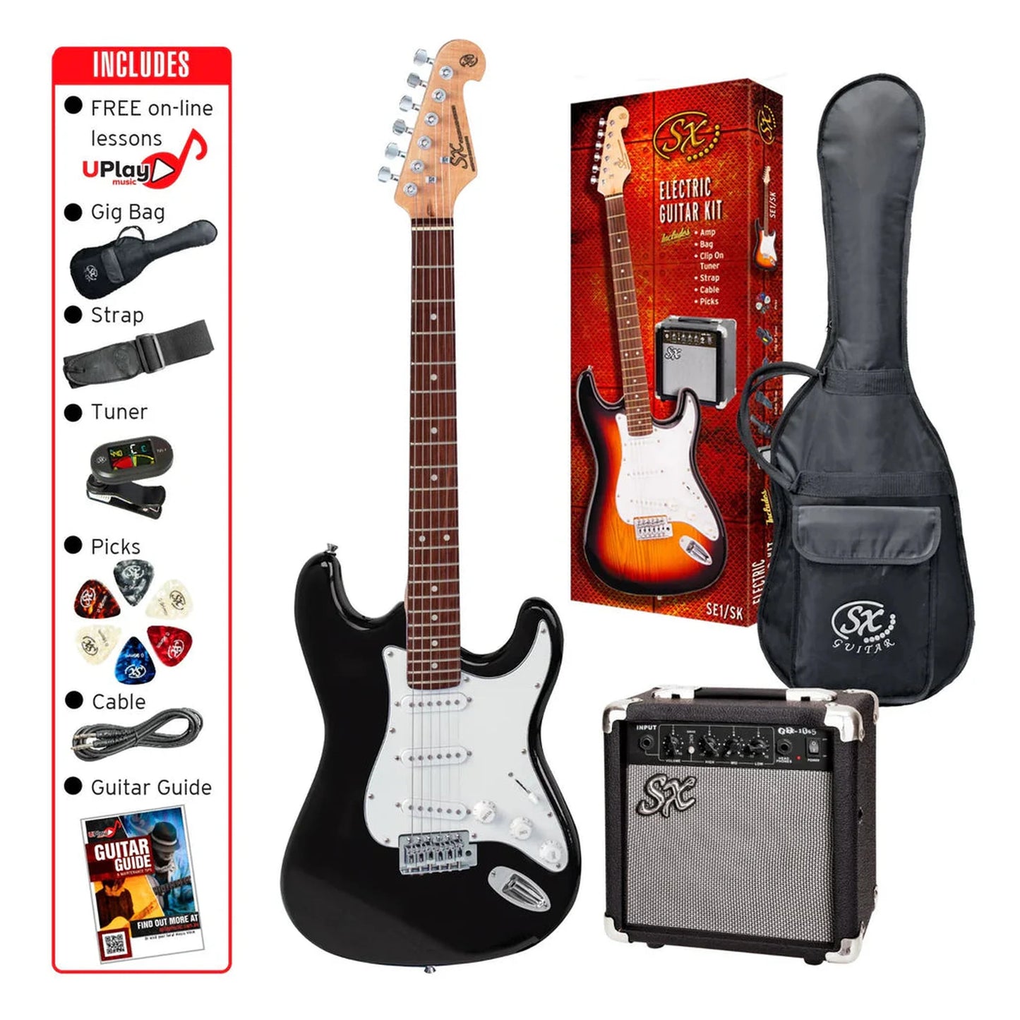 SX SE1SKB Electric Guitar Starter Package - Black