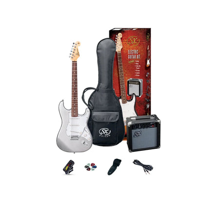 SX Full Size Electric Guitar Pack - Metallic Silver Sparkle