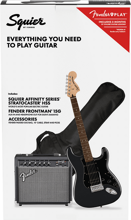 SQUIER AFFINITY STRATOCASTER HSS ELECTRIC GUITAR PACK - CHARCOAL FROST METALLIC - Joondalup Music Centre