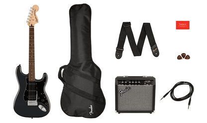 SQUIER AFFINITY STRATOCASTER HSS ELECTRIC GUITAR PACK - CHARCOAL FROST METALLIC - Joondalup Music Centre